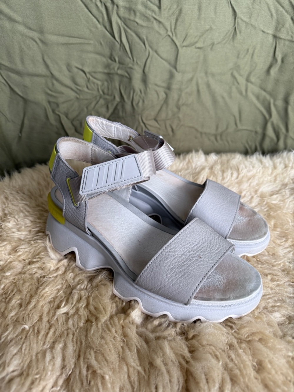 Sorel Kinetic Impact Sandals Dove Gray and Yellow